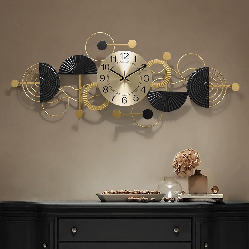 Gold Decorative Wall Clock - 3D Metal Frame Quartz Silent Large Wall Clock (Variation: Gold-lines+Small)