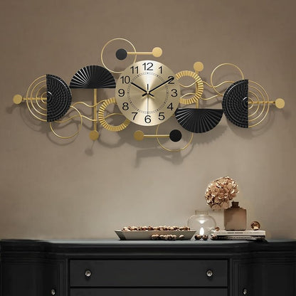 Gold Decorative Wall Clock - 3D Metal Frame Quartz Silent Large Wall Clock (Variation: Gold-lines+Small)