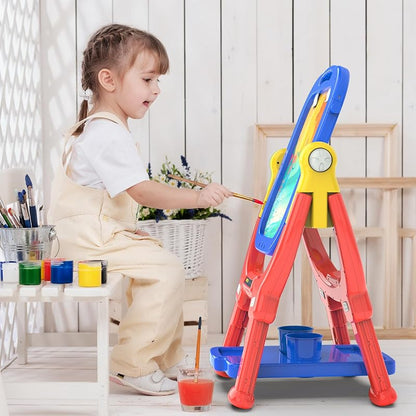 Blue Kids Art Easel for Toddler 3-5, 360° Rotatable Double-Sided Magnetic Chalkboard & Whiteboard