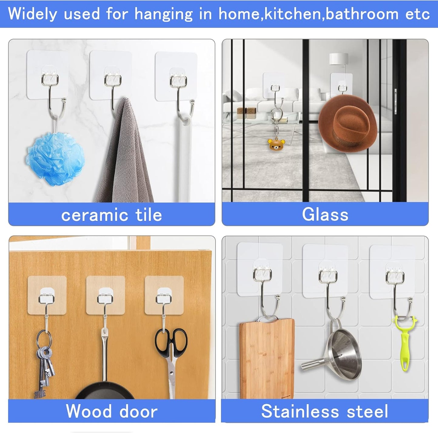 Skiennix Heavy-Duty Adhesive Wall Hooks - 33lb Max Load, Waterproof, Transparent | 20 Pack for Easy Hanging