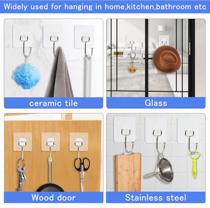 Skiennix Heavy-Duty Adhesive Wall Hooks - 33lb Max Load, Waterproof, Transparent | 20 Pack for Easy Hanging