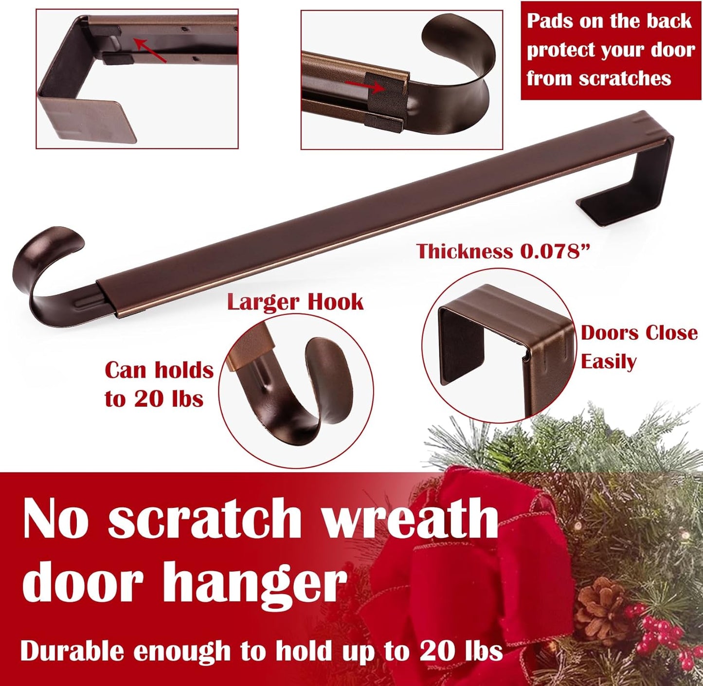 Regine Switzerland Wreath Door Hanger - Adjustable Over-The-Door Hooks for Easter Decor | 15-25 Inch Metal Design