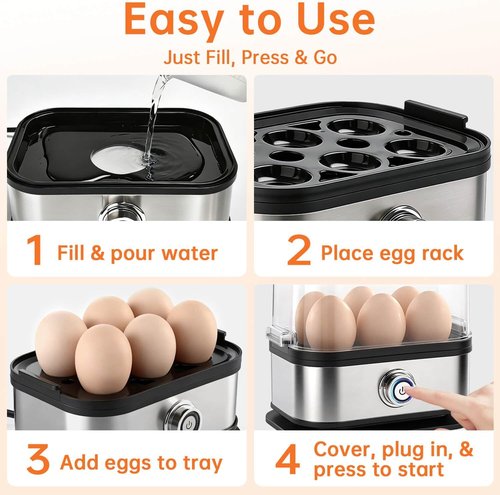 Aotto Electric Egg Cooker - 6-Egg Capacity for Soft, Medium, Hard-Boiled Eggs | Fast Boil & Auto Shut-Off