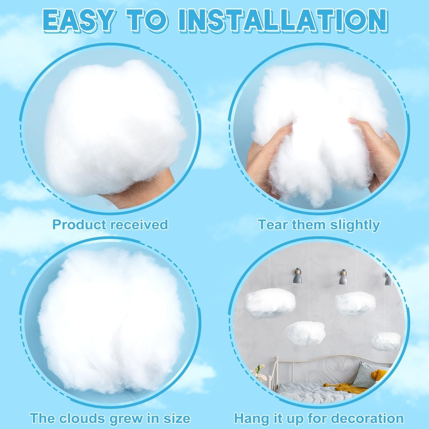 ZAUGONTW Artificial Cloud Decorations - 3D Hanging Props for DIY Room Decor | 6 Pieces in 3 Sizes