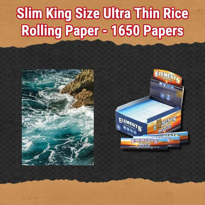ELEMENTS Slim King Size ULTRA THIN RICE rolling paper - 5 booklets, total 160 papers