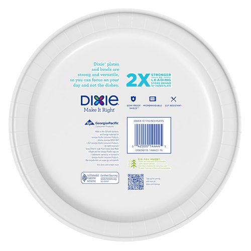 Dixie Large Paper Plates, 10 Inch, 150 Count, 2X Stronger*, Microwave-Safe, Soak-Proof, Cut Resistant, Disposable Plates For Everyday Breakfast, Lunch, & Dinner Meals