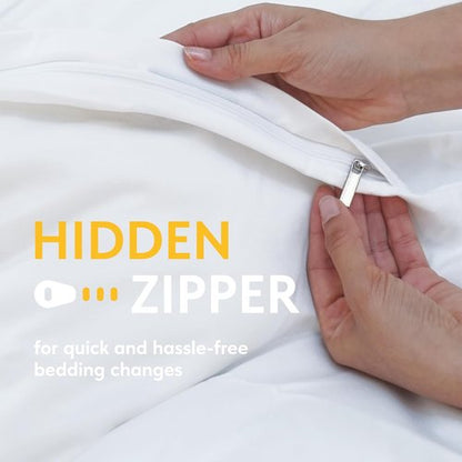 Classic White Queen Duvet Cover Set by [Brand Name] - Luxurious Microfiber with Zipper | Includes 2 Pillow Shams