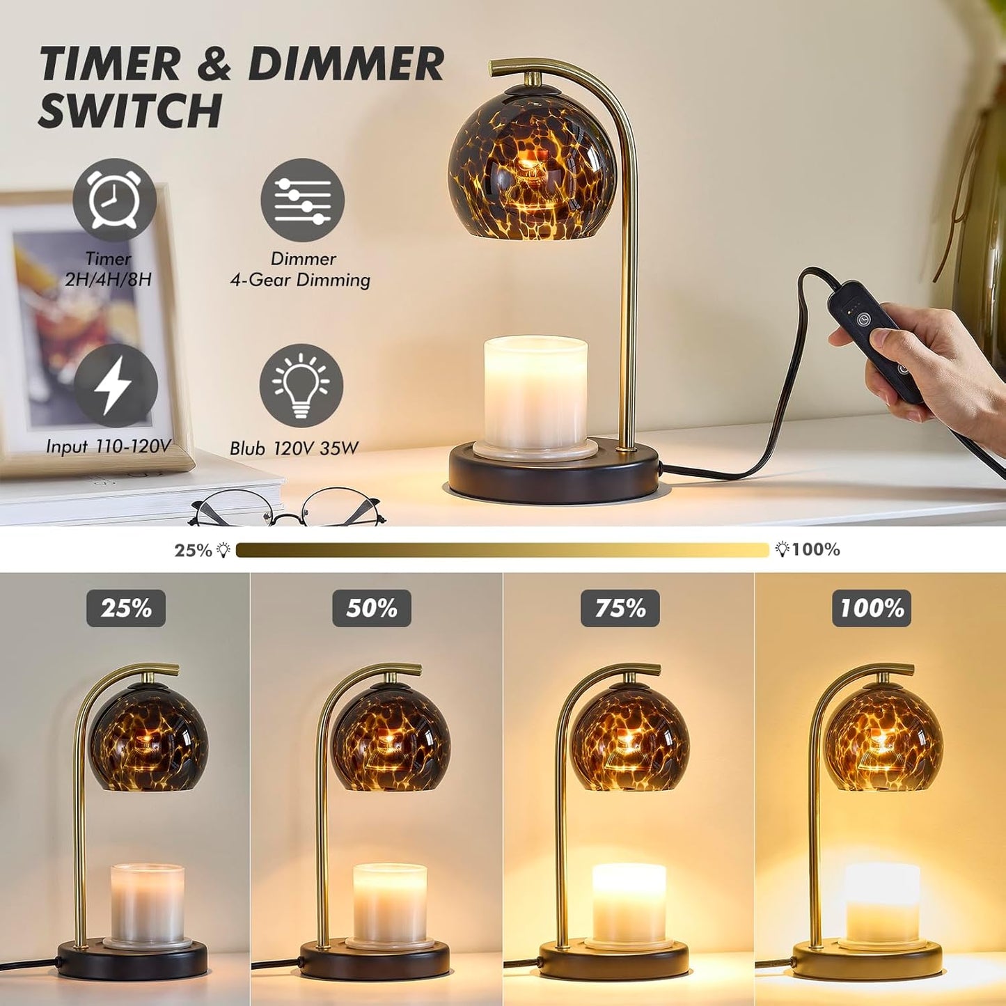 Skiennix Candle Warmer Lamp - Dimmable Scented Wax Melt Warmer with Timer | Perfect Christmas & Birthday Gift for Mom
