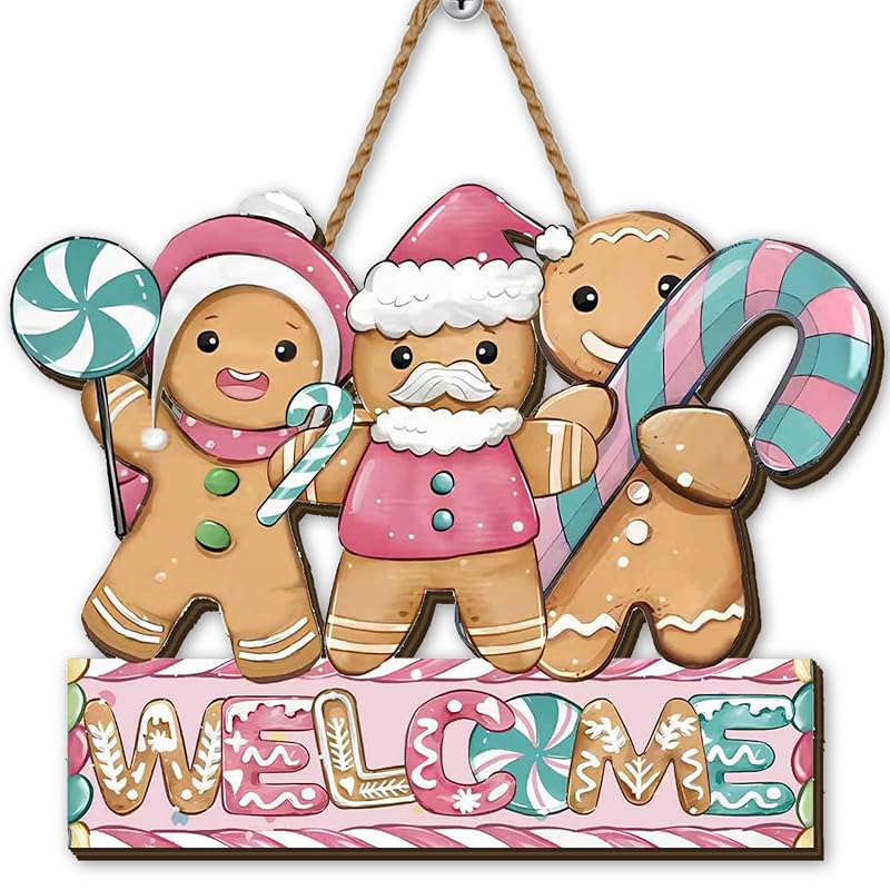Gingerbread Christmas Wreath 12×9 Inch Wooden Wall Sign