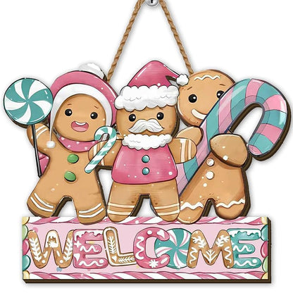 Gingerbread Christmas Wreath 12×9 Inch Wooden Wall Sign