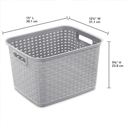 Sterilite Tall Weave Storage Baskets - 6-Pack Woven Plastic Organizers in Cement Gray for Home & Dorm Use