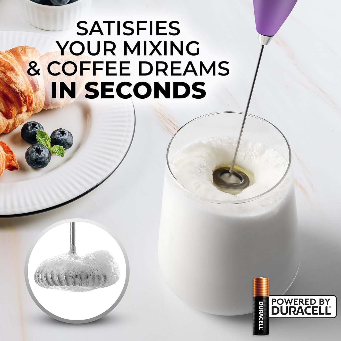 Zulay Kitchen Milk Frother Handheld Electric Whisk with AA Duracell Batteries – Durable Drink Mixer for Coffee, Lattes, Cappuccinos & More - Galaxy