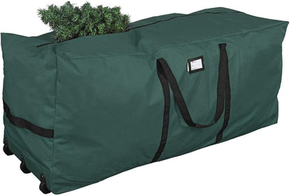 Primode Rolling Tree Storage Bag - Extra Large Heavy Duty Container for 9 ft Holiday Trees | 28" H x 16" W x 60" L - Green