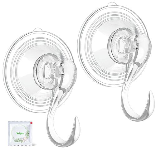 VIS'V Wreath Hanger, Large Suction Cup Wreath Hooks with Wipes, Heavy Duty, 22 LB Capacity, Removable and Reusable, Clear, 2 Pcs