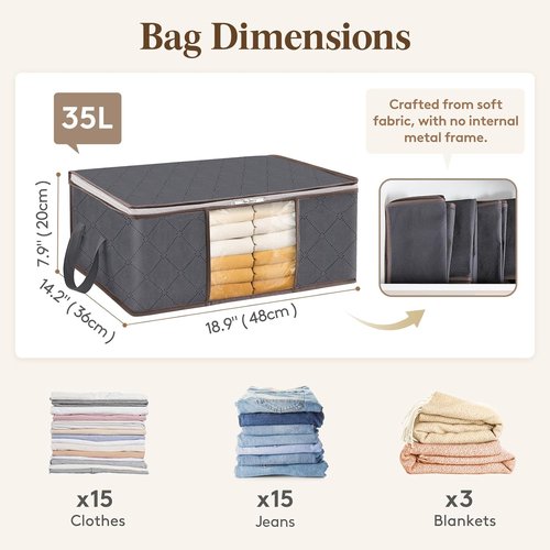 Lifewit 35L Clothes Storage Bins - Foldable Blanket Bags with Zippers & Clear Window | 4 Pack