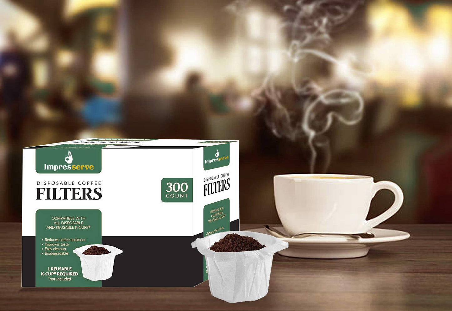 Impresserve Disposable Paper Filters, 100% Biodegradable Coffee Pods Filter Single Serve for Keurig, 300 Pieces