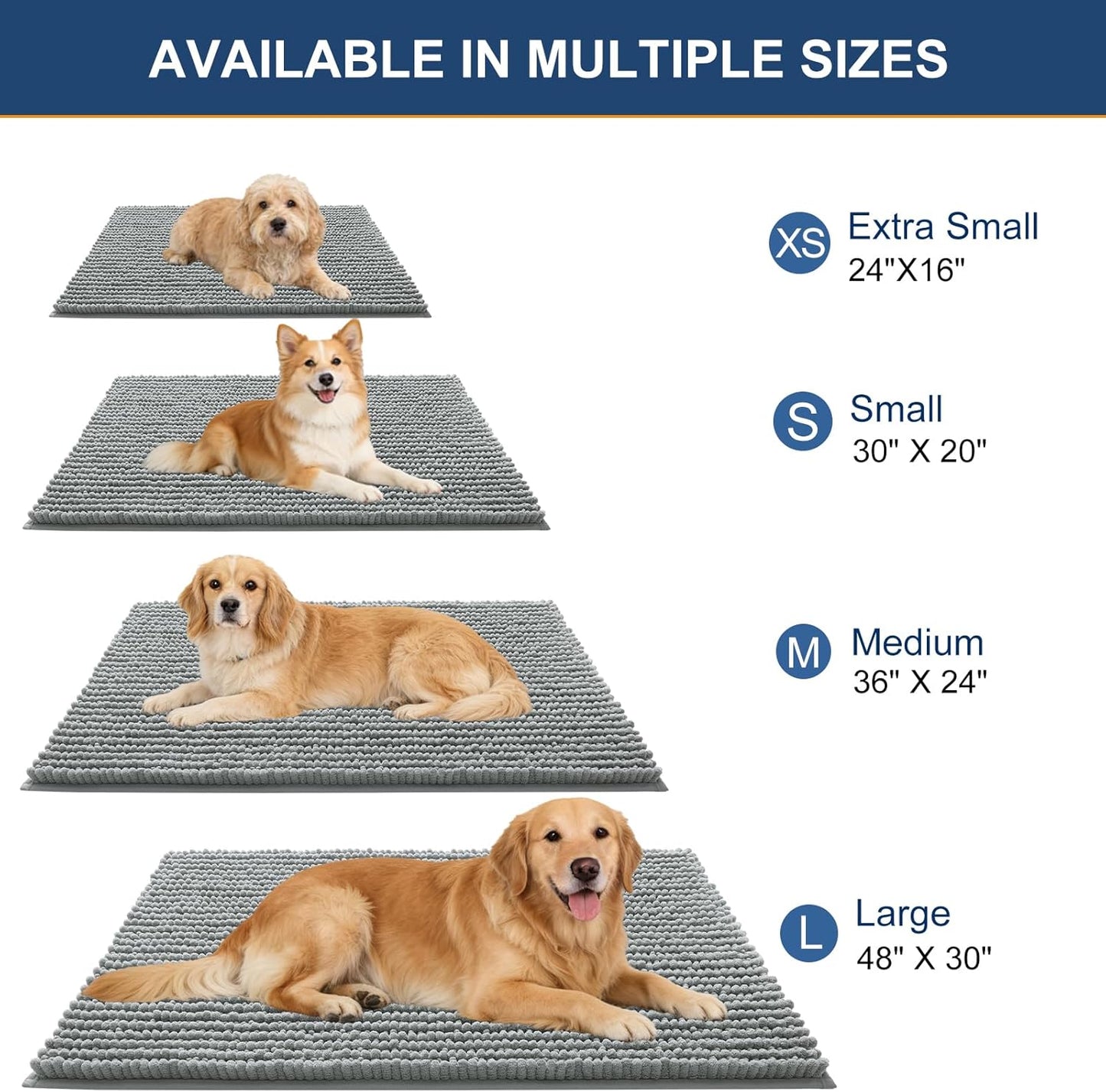 OLANLY Dog Door Mat - Ultra Absorbent Chenille Mud Doormat | Non-Slip, Washable, 30x20, Grey