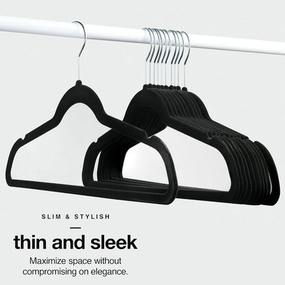 Home-it Premium Velvet Hangers - Heavy Duty Non-Slip Black Suit & Shirt Hangers | 50 Pack with 360° Hook