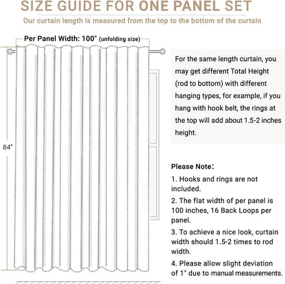 Skiennix 100% Blackout Linen Curtains - Thermal Insulated Drapes for Bedroom | 84" Long, Beige