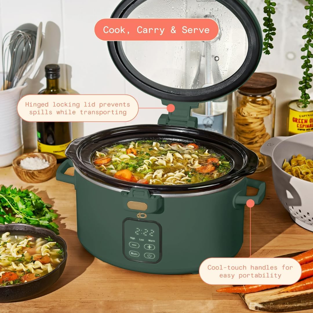 Skiennix 4 Quart Programmable Slow Cooker - Digital Touch Controls & Removable Nonstick Pot | Thyme Green