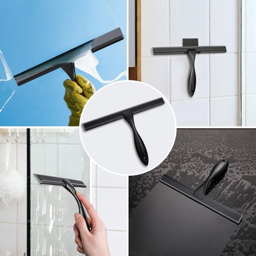 HIWARE Shower Squeegee - All-Purpose Tool for Glass, Doors & Windows - 10-Inch, Black Stainless Steel