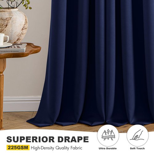 MIULEE Navy Blue Blackout Curtains for Bedroom Living Room 64 Inches Long 2 Panels, Thermal Insulated Room Darkening Drapes Solid Grommet Noise Reducing Light Blocking Window Treatments 40x64 Inch