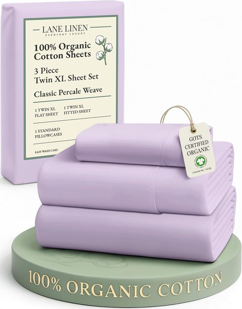 **LANE LINEN 100% Organic Cotton Twin XL Sheets - Extra Large Hospital Bed Bedding, Deep Pocket, Machine Washable - Orchid Petal**