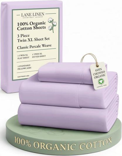 LANE LINEN 100% Organic Cotton Sustainably Produced Extra Large Twin Sheets for Hospital Bed, Fully Elasticized Reinforsed Seams, Machine Washable Deep Pocket Twin XL Bedding- Orchid Petal