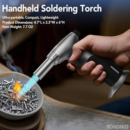 Sondiko Kitchen Torch - Butane Refillable Blow Torch for BBQ & Crème Brûlée | Sleek Black Design