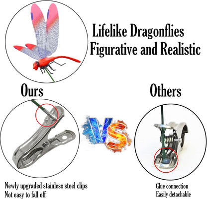 Skiennix 8Pcs Fake Dragonfly Clips - Realistic Outdoor Garden Decor for Patios and Plants