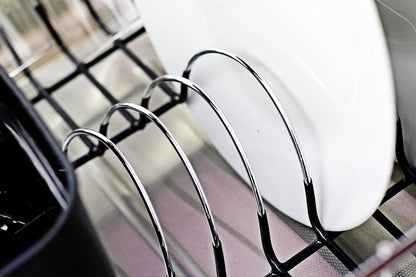 Neat-O Deluxe Chrome-Plated Steel Dish Drainer - Compact Design for Small Spaces | Black Finish
