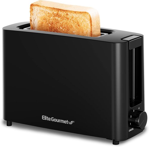 Elite Gourmet Cool Touch Toaster - Single Slice with 6 Toasting Levels & Wide Slot for Bagels, Black