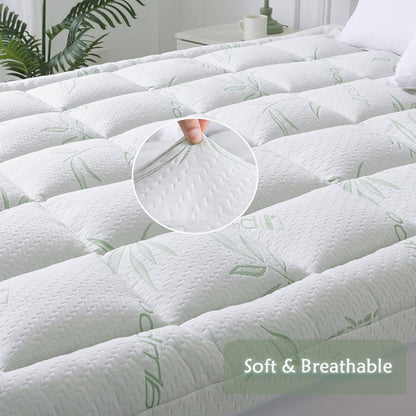 WhatsBedding Queen Mattress Topper - Soft Pillow Top with Deep Pocket & 7D Spiral Fiber Filling