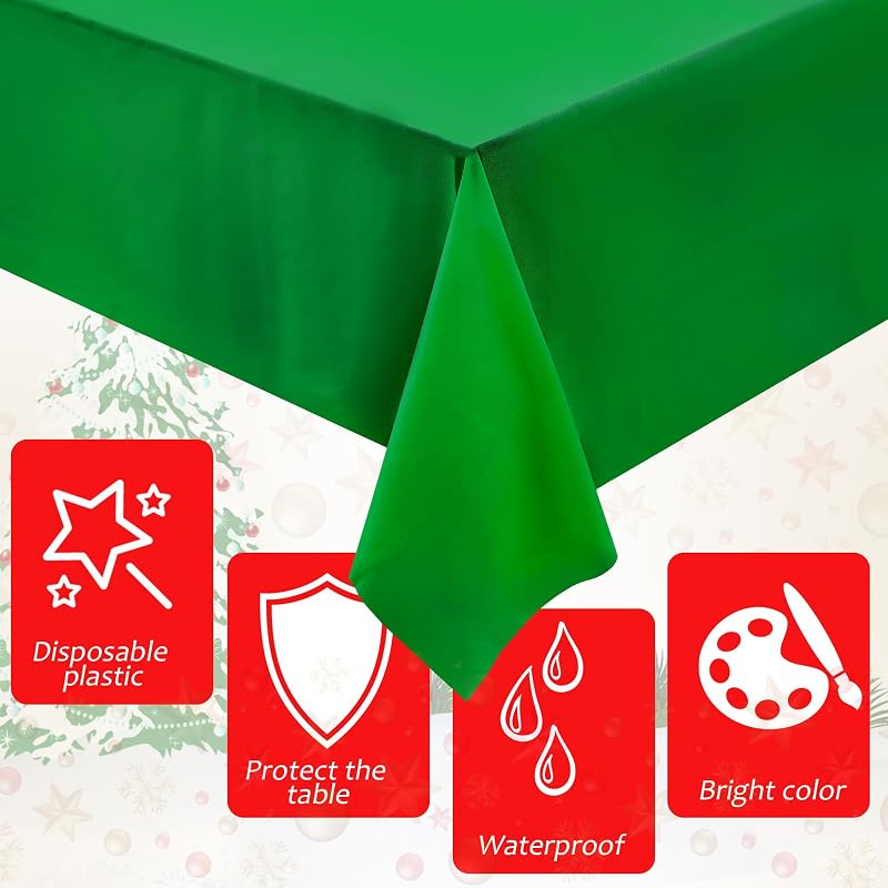 Patelai 12 Pcs Christmas Tablecloths, 54 x 108 Inch, Red & Dark Green - Waterproof Disposable Rectangle Table Covers (Variation: Red, Dark Green+12+54 x 108 Inch)