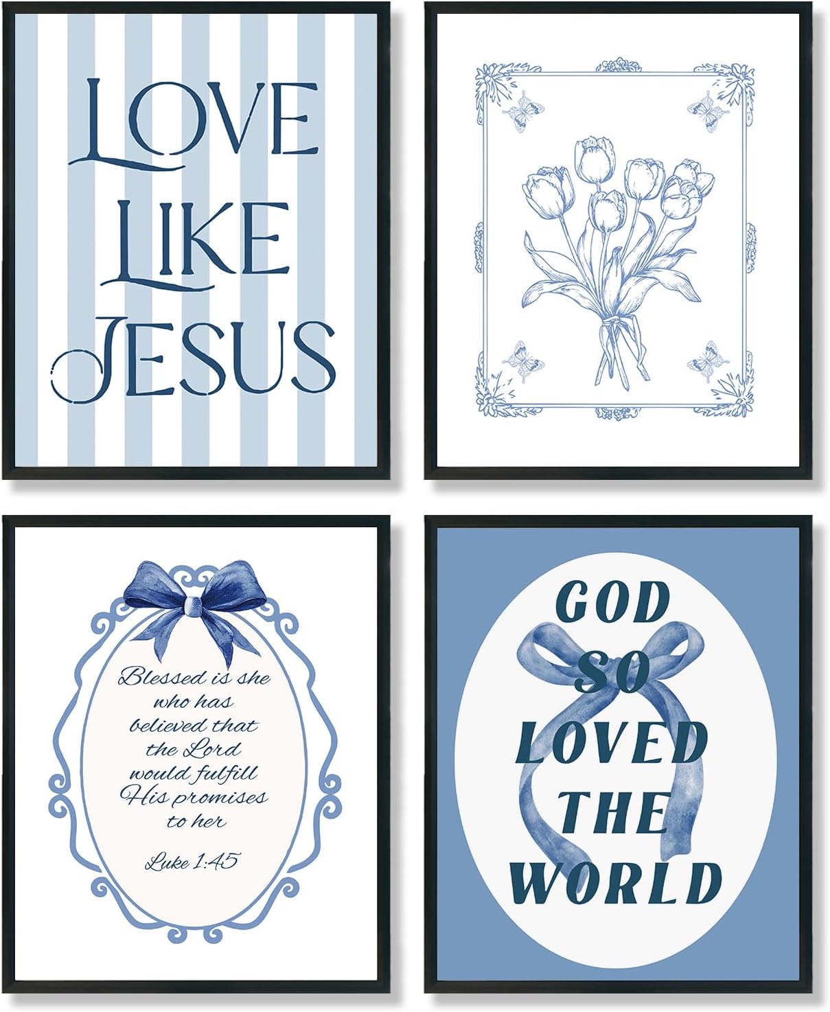 ULEGIE Coquette Bow Bible Poster Wall Art - Inspirational Jesus Decor for Teen Girls | 8x10 Unframed Set of 4