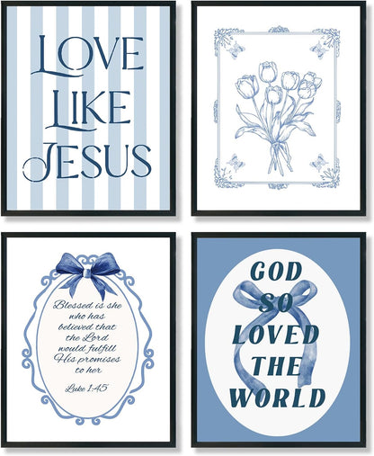 ULEGIE Coquette Bow Bible Poster Wall Art - Inspirational Jesus Decor for Teen Girls | 8x10 Unframed Set of 4