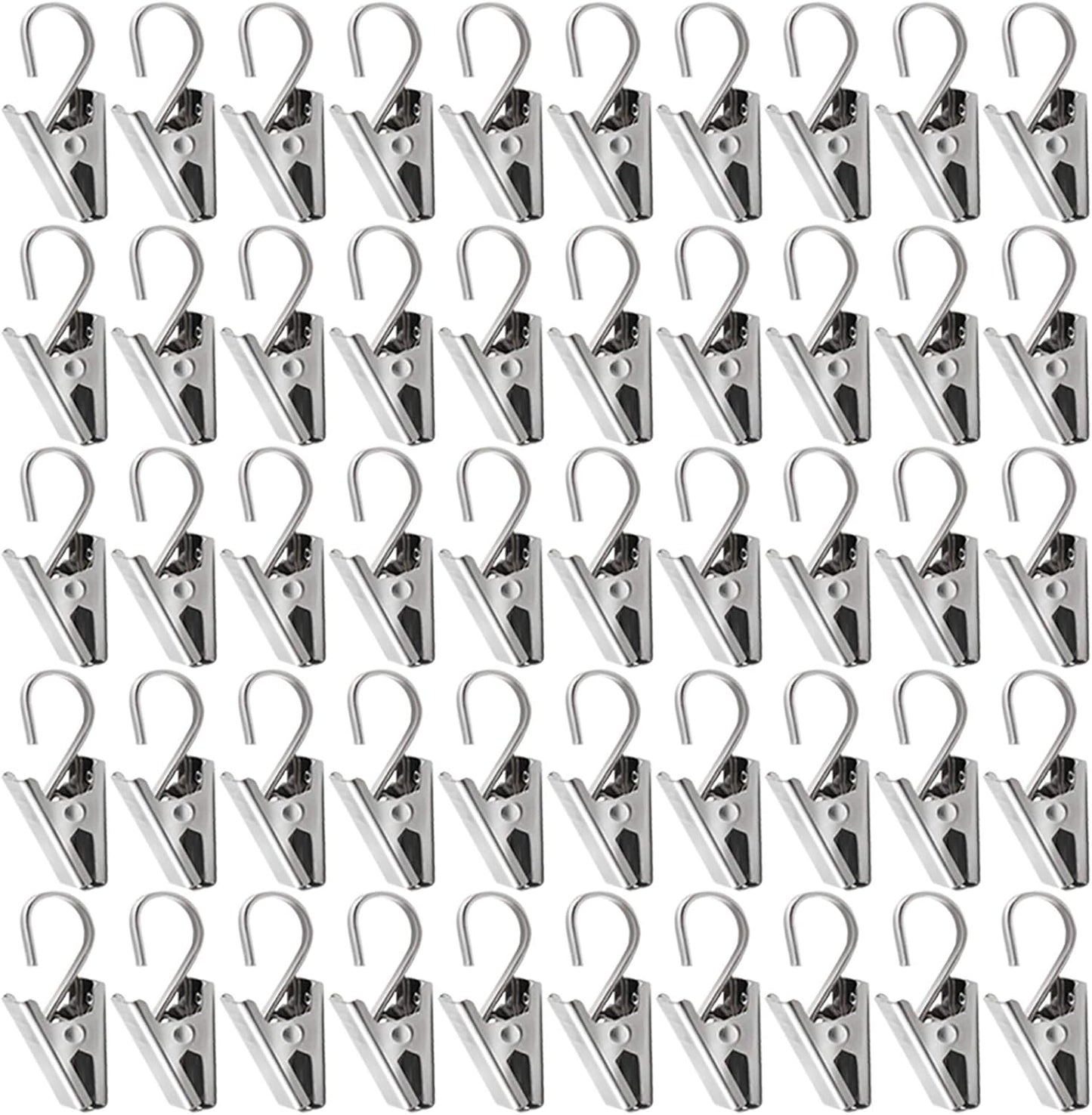 Teenitor 50 PCS Stainless Steel Curtain Hooks - Durable Clips for Hanging Curtains & Photos | Home Decor