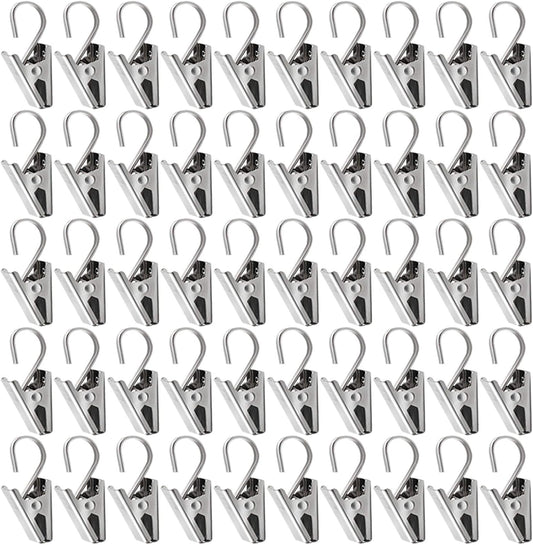 Teenitor 50 PCS Stainless Steel Curtain Hooks - Durable Clips for Hanging Curtains & Photos | Home Decor