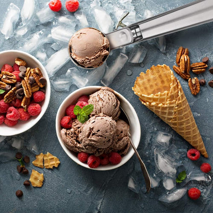 Skiennix Premium Ice Cream Scoop - Heavy Duty Stainless Steel with Trigger | Dishwasher Safe, Medium Silver