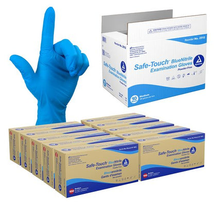 Dynarex Safe-Touch Disposable Nitrile Exam Gloves, Powder-Free, Latex-Free, Touchscreen Friendly, Used by Professionals, Blue, Medium, 1 Case, 10 Boxes of 100 Gloves