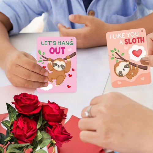 Fancy Land 30-Pack Sloth Valentine's Day Cards - Fun Gift Set with Keychains for Kids