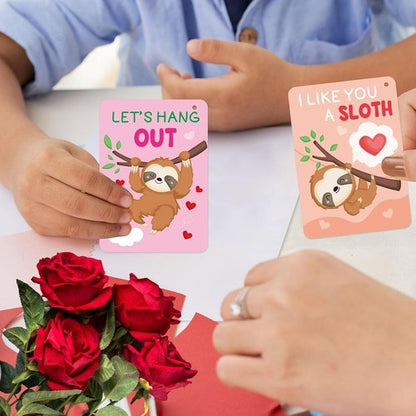 Fancy Land 30-Pack Sloth Valentine's Day Cards - Fun Gift Set with Keychains for Kids
