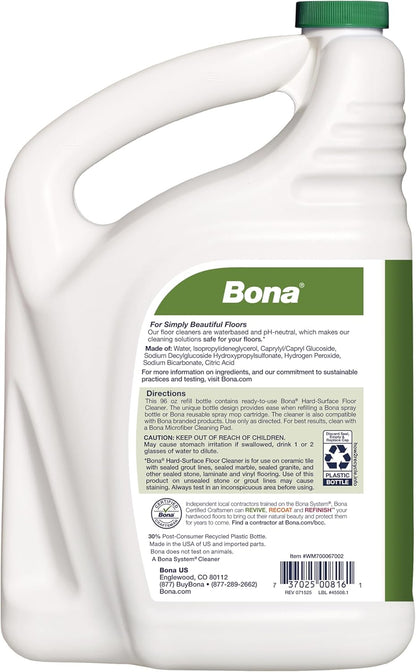 Bona Multi-Surface Floor Cleaner Refill - 96 Fl Oz Unscented - Residue-Free Solution for Stone, Tile & Laminate Floors