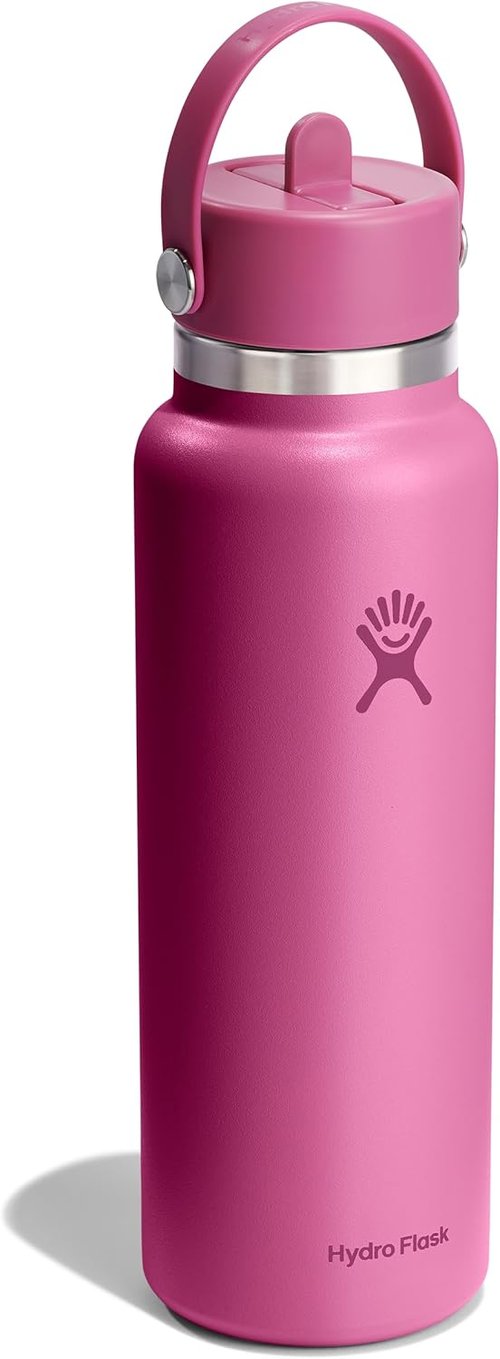Hydro Flask Water Bottle - Insulated Stainless Steel with Wide Mouth Flex Straw Lid | 40 Oz Reef Pink, Leakproof & Refillable