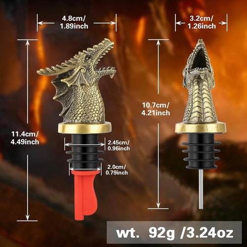 Dragon Head 2-In-1 Wine Bottle Pourer and Stopper, Dragon Gifts for Men Women Dragon Fans, Liquor Bottle Pourers Spout for Alcohol Spirits, Wine Accessories Gifts, Bronze