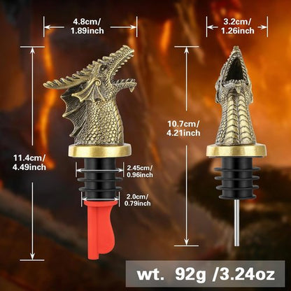 Dragon Head 2-In-1 Wine Bottle Pourer and Stopper, Dragon Gifts for Men Women Dragon Fans, Liquor Bottle Pourers Spout for Alcohol Spirits, Wine Accessories Gifts, Bronze