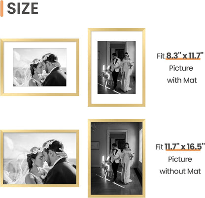 Upsimples A3 Picture Frame - Elegant Gold Wall Hanging Frame for 8.3x11.7 or 11.7x16.5 Photos | 1 Pack