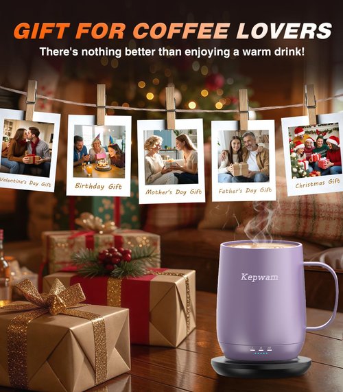 Kepwam Self Heating Coffee Mug, 16oz Smart Heated Coffee Mug, 150 Min Battery Life - Hot up to 149℉ Temperature Control Coffee Mug Warmer, Gifts for Women and Men