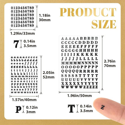 640pcs Tiny Metal Letter Stickers Numbers - 3 Styles, Black (Variation: Black)