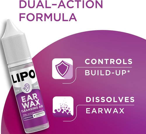 Lipo Earwax Cleansing Kit - Fast-Acting Earwax Removal Drops, Bulb Syringe & Cotton Plugs, Safe & Gentle